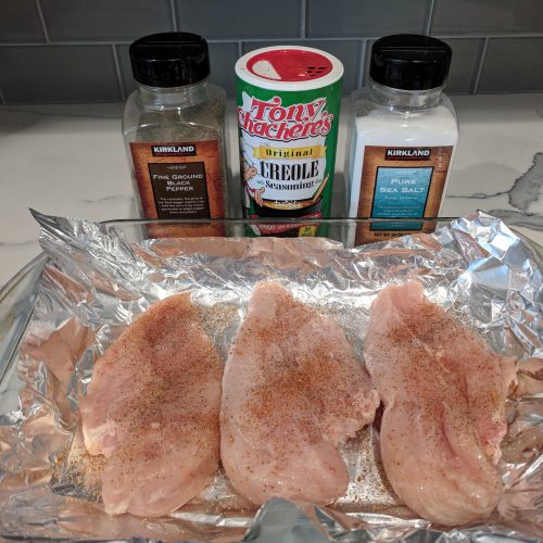 chicken parm lightly season chicken breasts w. creole salt and pepper