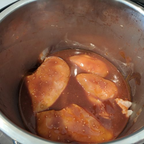 place chicken in the instant pot cover with sauce