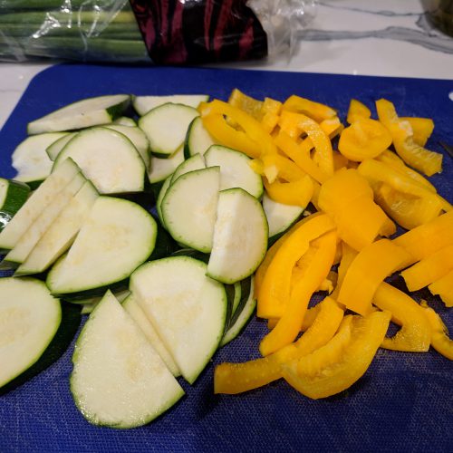 fajita pitas slice veggies and set aside