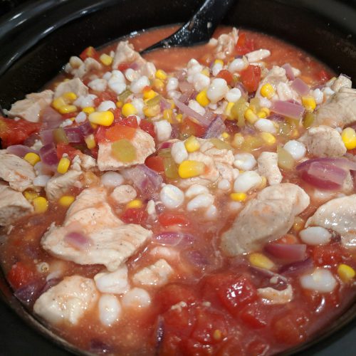 chicken white bean chili add all contents to crock pot